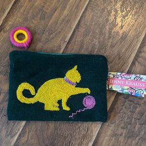 NWT Jenny Krauss Black Mini Bag with Yellow Cat Design
